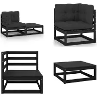 vidaXL 2-delige Loungeset met kussens massief grenenhout zwart - Loungeset - Loungesets - Tuinset - Tuinsets