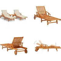 vidaXL Ligstoelen 2 st met tafel en kussens massief acaciahout - Zonnestoel - Zonnestoelen - Zonnebed - Zonnebedden