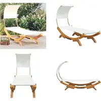 vidaXL Loungebed met luifel 100x200x126 cm massief gebogen hout crème - Loungebed - Loungebedden - Tuinbed - Zonnebed