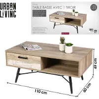 AC-DÉCO VERSIERDE SALONTAFEL MET ZWARTE METALEN STRUCTUUR 110X60XH49CM