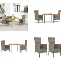 vidaXL - 3-delige - Tuinset - met - kussens - poly - rattan - grijs