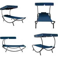 vidaXL Loungebed met luifel en kussen blauw - Ligstoel - Ligstoelen - Loungebed - Loungebedden