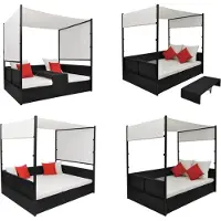 vidaXL Tuinbed met luifel 190x130 cm poly rattan zwart