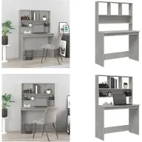 vidaXL Bureau met plank, betonkleur, 102x45x148 cm, houtvezel - Bureau - Bureaus - Kantoorbureau - Computerbureau