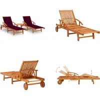 vidaXL Ligstoelen 2 st met tafel en kussens massief acaciahout - Zonnestoel - Zonnestoelen - Zonnebed - Zonnebedden