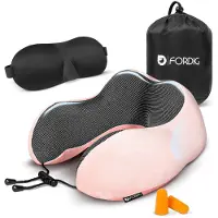 ForDig Premium Nekkussen - Inclusief Slaapmasker & Oordopjes - Memory Foam - Roze