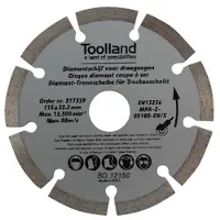 Toolland Diamantschijf, 115 mm, gesegmenteerd, droog snijden, 13300 tpm, 80 m/s, voor graniet, steen, baksteen, marmer, set van 2 stuks