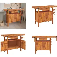 vidaXL - Werkbank - met - lade - en - bankschroeven - 124x52x83 - cm - massief - acaciahout