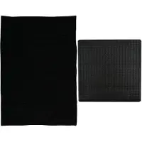 MSV Douche anti-slip mat en droogloop mat - Sevilla badkamer set - rubber/microvezel - zwart - Badmatjes