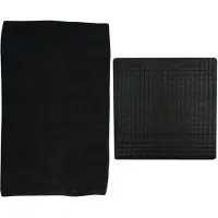 MSV Douche anti-slip mat en droogloop mat - Napoli badkamer set - rubber/polyester - zwart - Badmatjes