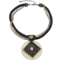 Behave Dames Ketting - AB Glas Stenen, Gouden Gourmette Ketting, Zwart Koord