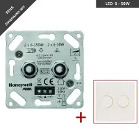 Peha duo dimmer - LED - 2 x 6 tot 50W - Fase aansnijding - Met afdekplaat voor standaard - Wit