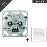 Peha duo dimmer - LED - 2 x 6 tot 50W - Fase aansnijding - Met afdekplaat voor Jung AS 500 - Wit