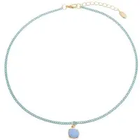 Behave - Korte ketting met kleine gourmetschakels en steentje - 45 cm + verlengketting
