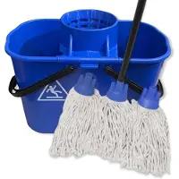 MAUS dweil systeem blauw - Dubbele 14 liter emmer inclusief 3 spaanse moppen en steel