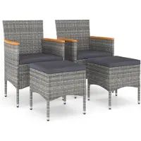 vidaXL 4-delige set tuinstoelen en voetenbankjes, polyrotan, grijs