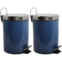 Spirella MSV Prullenbak/pedaalemmer - 2x - metaal - marine blauw - 3 liter - 17 x 25 cm - Badkamer/toilet - Pedaalemmers