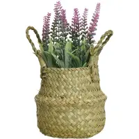 Everlands Lavendel kunstplant in rieten mand - lichtroze - D16 x H27 cm - Kunstplanten