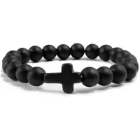 Memphis Kralen Armband met Natuursteen Kruis - Mat Zwart