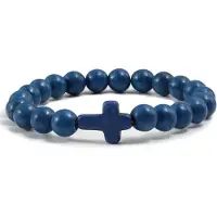 Memphis Kralen Armband met Natuursteen Kruis - Donkerblauw