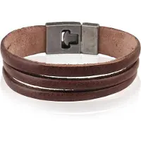 LGT JWLS Bruine Leren Armband met Metalen T-sluiting