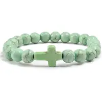 Memphis Kralen Armband met Natuursteen Kruis - Appelgroen