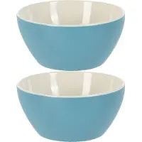 Excellent houseware Soepkommen/schaaltjes - 2x - Acapulco - porselein - D14 x H6.5 cm - blauw