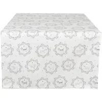 Clayre & Eef Tafelloper 50x140 cm Wit Grijs Katoen Rechthoek Hond Tafelkleed Wit Tafelkleed