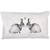 Clayre & Eef Kussenhoes 30x50 cm Wit Polyester Konijnen Sierkussenhoes Wit Sierkussenhoes
