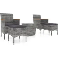 vidaXL 5-delige Bistroset poly rattan en gehard glas grijs
