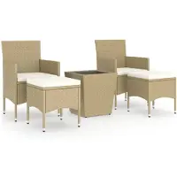vidaXL 5-delige Bistroset poly rattan en gehard glas beige