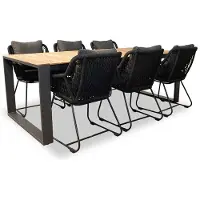 LUX outdoor living Atlanta/Portofino zwart dining tuinset | 6 personen | teakhout + touw | 218cm