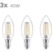 Philips lamp - Kaarslamp met E14 fitting - Warmwit licht: 2700K - 40W - Helder glas - 3-pack
