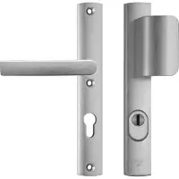 Axa Veiligheidsbeslag (Curve Plus) Smal Aluminium geslepen: Duwer-Kruk (model D-duwer/Blok) PC72 met kerntrekbeveiliging SKG***