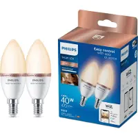 Philips Smart Lighting Kaarslamp 2-pack - Slimme Led-verlichting Warm- Tot Koelwit Licht E14 40w Mat Wi-fi Ledlamp Wit