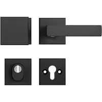 Axa Edge set veiligheidsbeslag voordeur vierkante knop/kruk met kerntrekbeveiliging SKG3 - aluminium/zwart