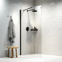 Sealskin Inloopdouche hooked type a3 90x200 cm, 6 mm helder veiligheidsglas met antikalklaag mat zwart