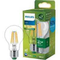 Philips UltraEfficient LED lamp - Transparant - 40W - E27 fitting - Warmwit licht: 2700K - Bespaar op energiekosten