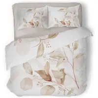 Eleganzzz Dekbedovertrek Micropercal Leaf Artistry - beige 240x200/220cm