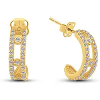 New Bling 9NBSAM-G230261 Gouden Oorbellen met Zirkonia - Halve Oorringen - 12mm Doorsnee - 3,7mm Breed - 14 Karaat - Goud