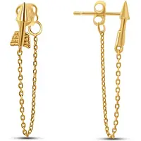 New Bling 9NBSAM-G230362 Gouden Oorbellen met Kettinkje - Oorknopjes - Pijltje 9,3x3,6mm - 24,6mm Lengte - 14 Karaat - Goud