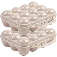 PlasticForte Eierdoos - 2x - koelkast organizer eierhouder - 12 eieren - taupe - kunststof - 20 x 18,5 cm