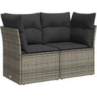 vidaXL Tuinbank 2-zits met kussens poly rattan grijs