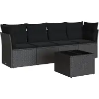 vidaXL 5-delige Loungeset met kussens poly rattan zwart