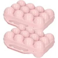 PlasticForte Eierdoos - 2x - koelkast organizer eierhouder - 12 eieren - licht roze - kunststof - 20 x 19 cm