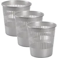 PlasticForte 3x stuks afvalbakken/vuilnisbakken plastic zilver/grijs 28 cm - Vuilnisbak/prullenbakken/papiermand - Kantoor/keuken/slaapkamer
