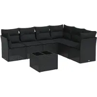 vidaXL 7-delige Loungeset met kussens poly rattan zwart