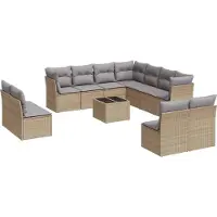 vidaXL 12-delige Loungeset met kussens poly rattan beige