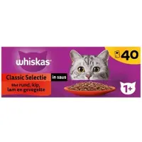 Whiskas 2x 1+ Natvoer - Classic - Selectie in saus - maaltijdzakjes 40 x 85 g