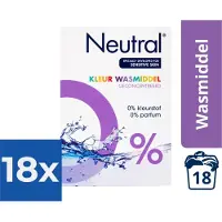 Neutral 0% Kleur Parfumvrij Waspoeder - 18 wasbeurten - 1-188 kg - Wasmiddel - Voordeelverpakking 18 stuks